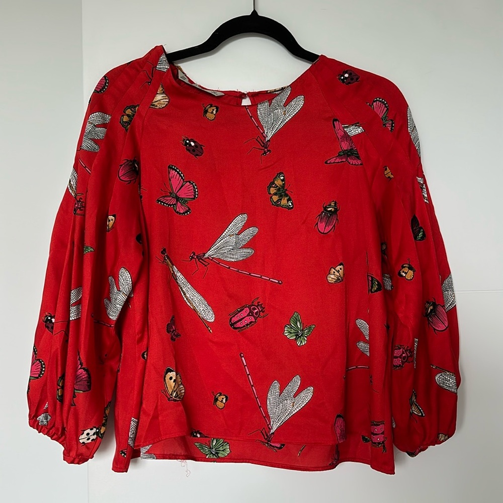 Zara Basic Insect Butterfly Ladybug Red Bell Sleeve Medium